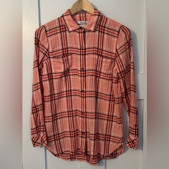 Madewell Classic Ex-Boyfriend Button-Up Shirt grid window forgotten petal size S - Picture 5 of 9